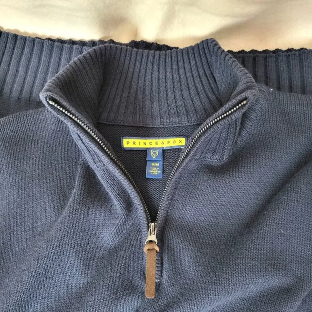 Aeropostale Prince & Fox Half Zip Sweater Men M Navy Cotton Blend‎ Knit Pullover
